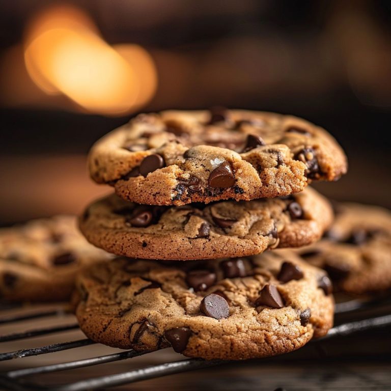 Close-up of freshly baked chocolate chip cookies with a warm, soft texture.