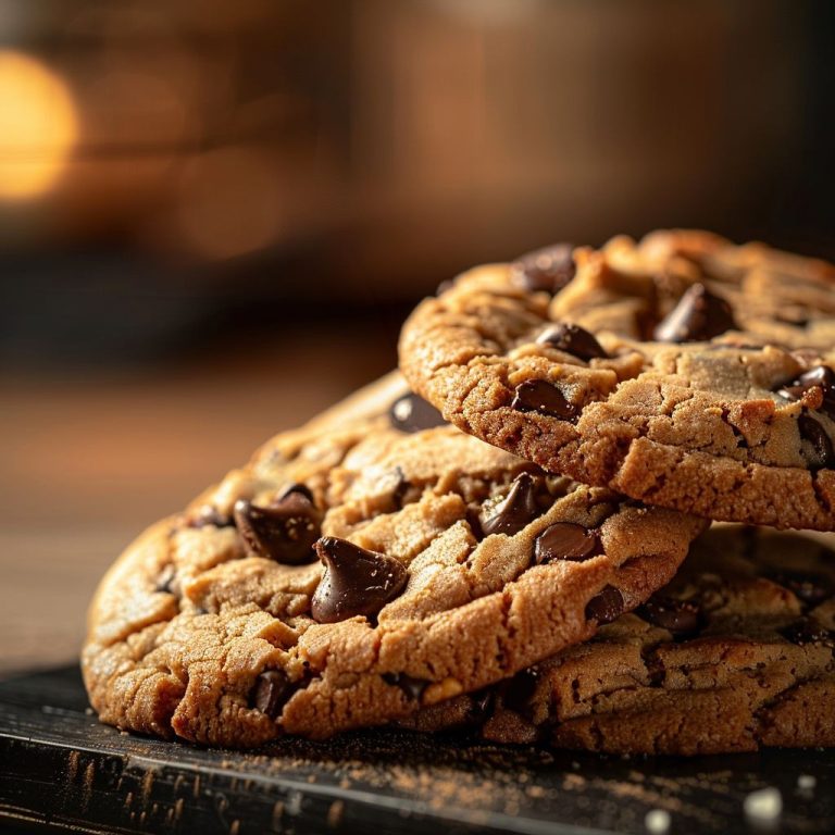 Close-up of Crumbl's chocolate chip cookie showcasing its gooey chocolate chips and golden-brown edges.