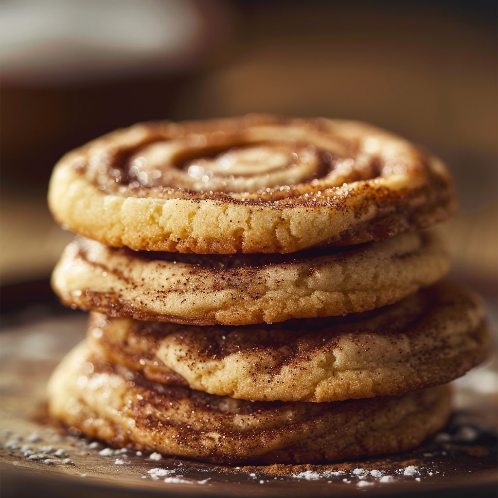 Close-up of golden-brown Cinnamon Swirl Cookies with a soft texture and icing.