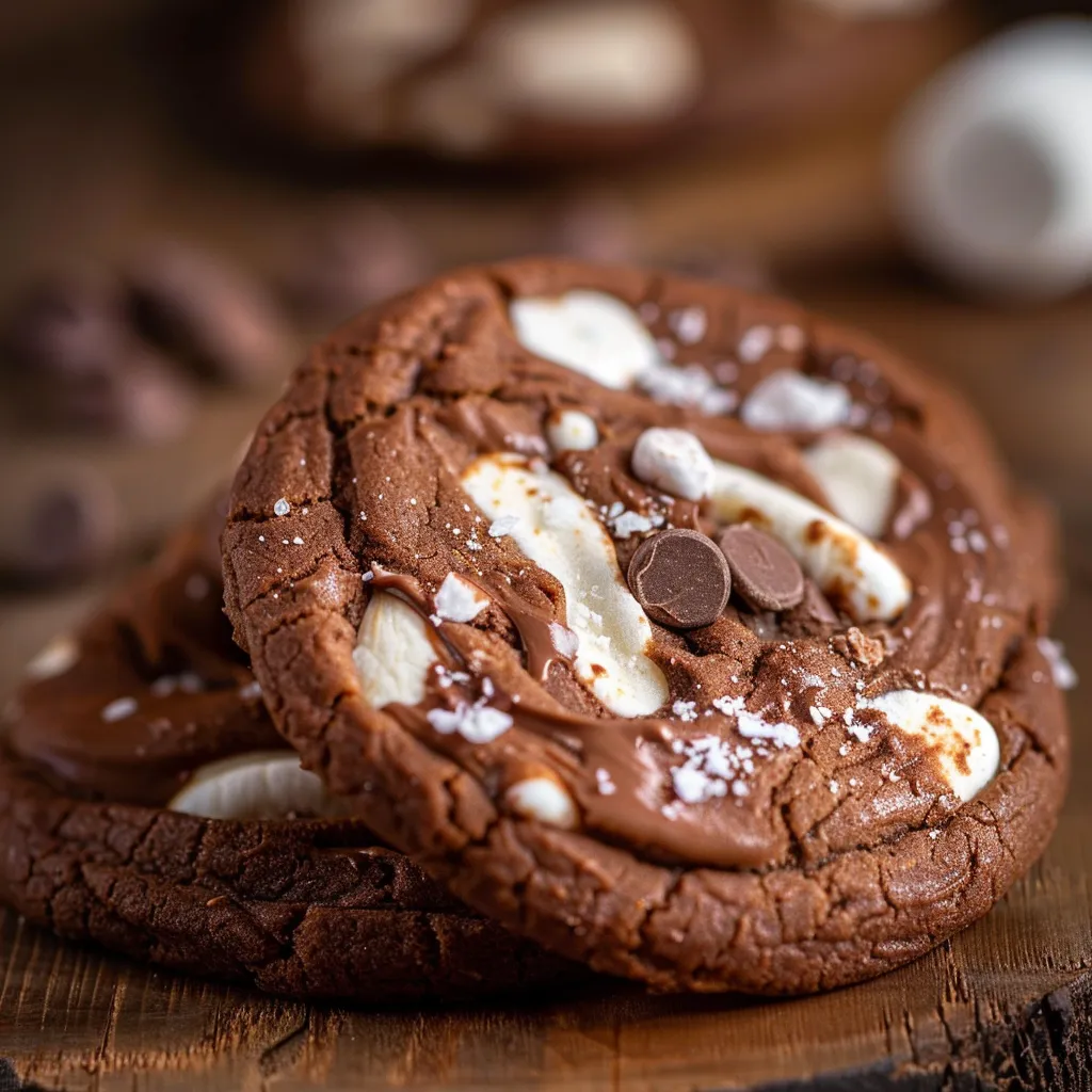 Delicious chocolate marbled cookies with mini marshmallows, shown in natural light.