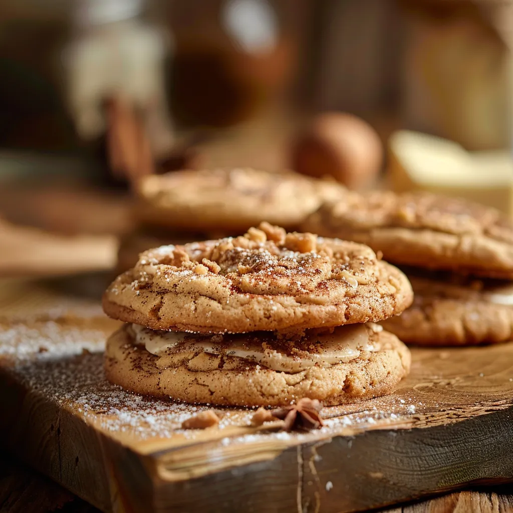 Appetizing Gingerbread Cheesecake Cookies, showcasing a golden-brown surface and creamy frosting, in soft natural lighting.