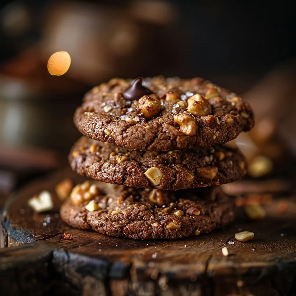 An inviting Chocolate Hazelnut Crunch Cookie with a golden-brown exterior, melting chocolate, and hazelnut pieces.