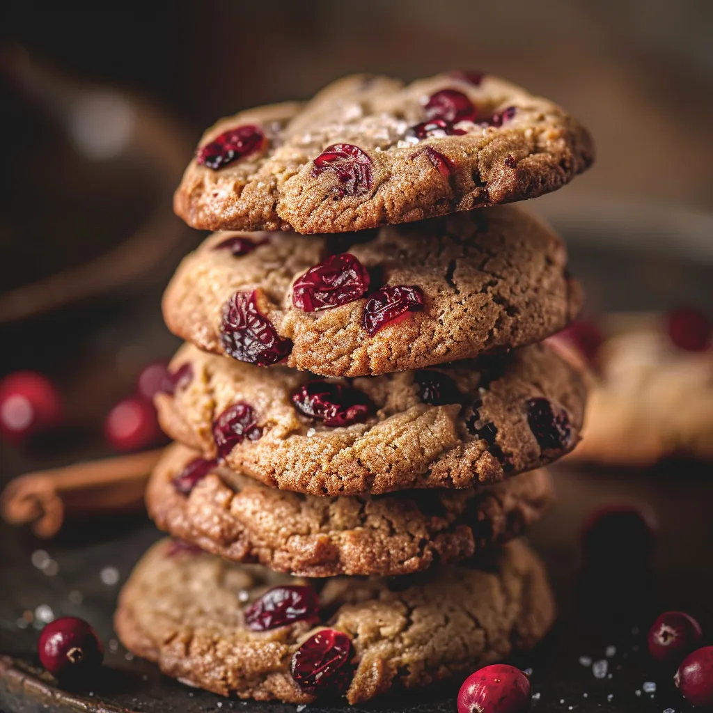 Soft, textured cranberry orange cookies arranged on a rustic plate, illuminated by natural light.
