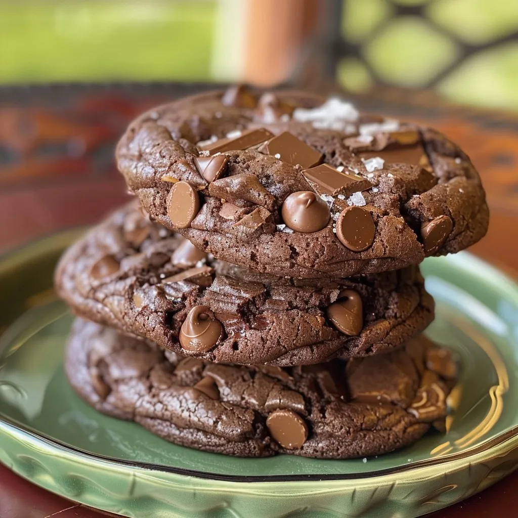 Delicious chocolate pudding cookies with a glossy finish and melted chocolate chips.