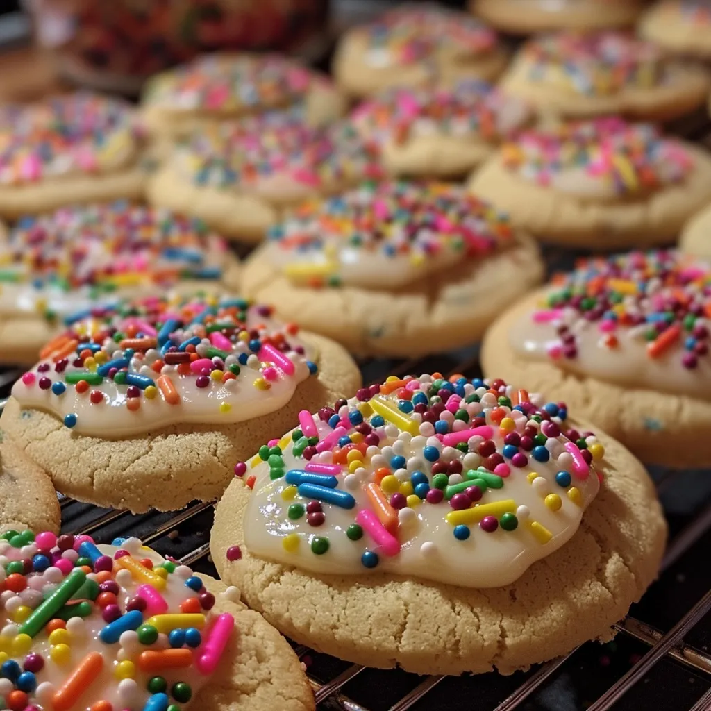 Side view of mouthwatering sugar cookies topped with bright pink icing.