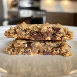 Detailed shot of a Crumbl cookie featuring oats and melted chocolate chips.