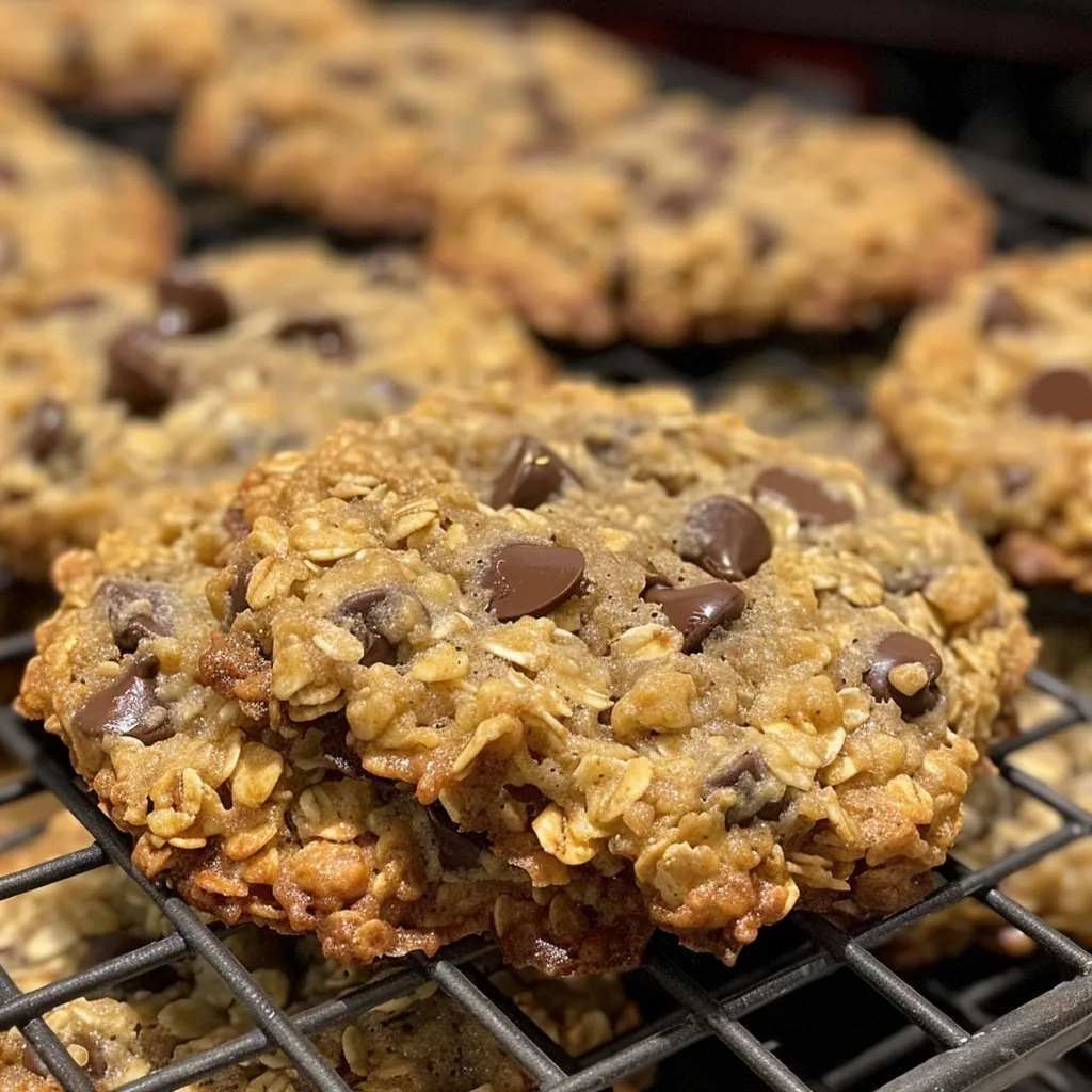 Delicious oatmeal chocolate chip cookie displayed with a soft and chewy appearance.