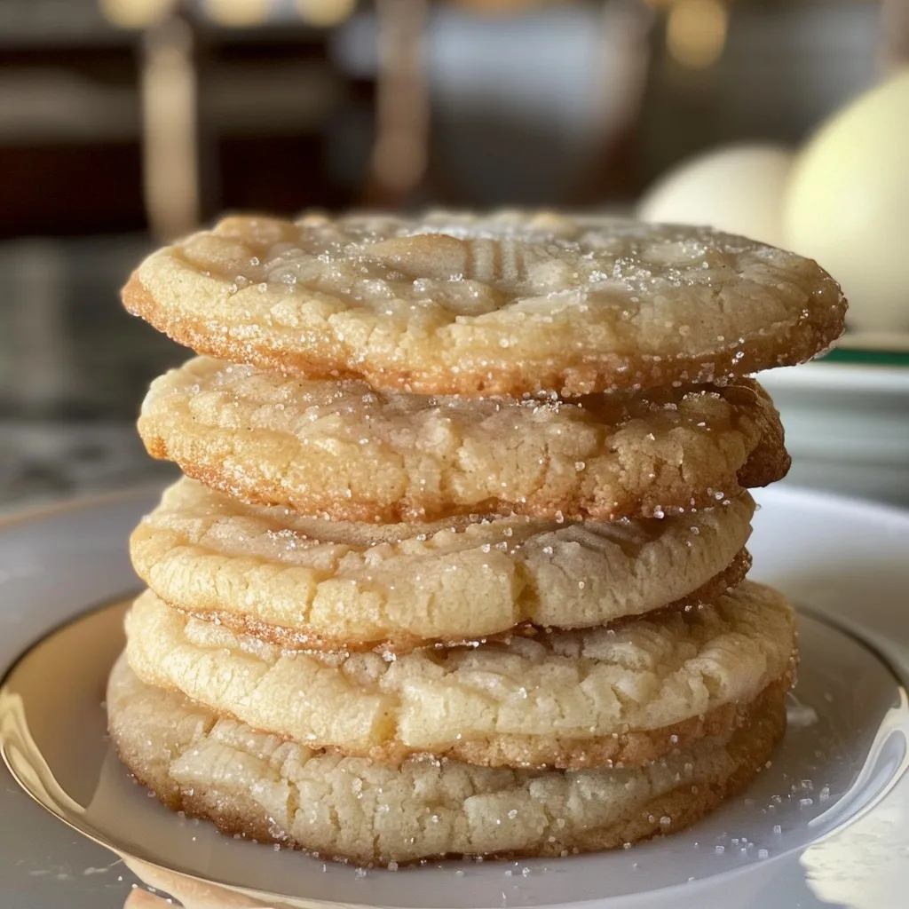 Side angle view of freshly baked sugar cookies, highlighting their chewy consistency.