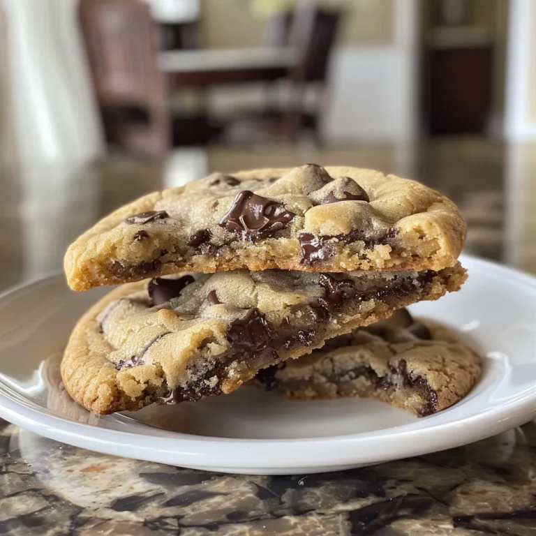 Baking Bliss: The Ultimate Chocolate Chip Cookie Experience Juicy chocolate chip cookie with melted chocolate pieces against a blurred background.