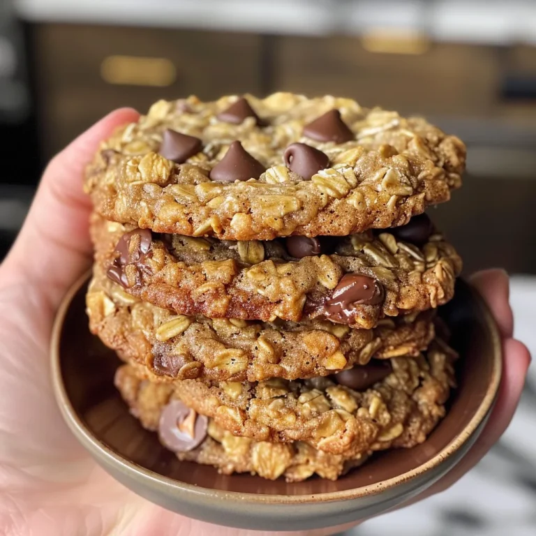 Juicy oatmeal cookies with a crispy edge and soft center, showcasing dark chocolate.