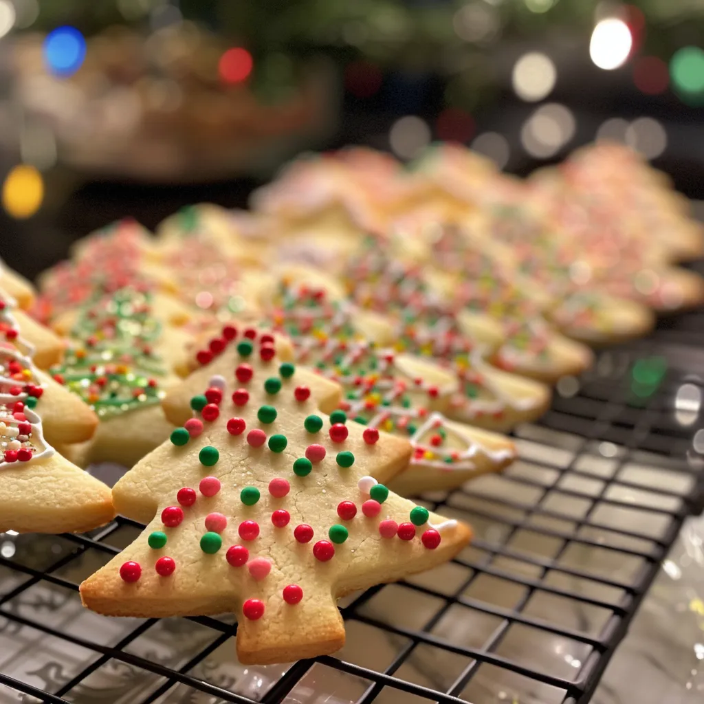 Detail shot of decorated sugar cookies resembling Christmas lights, featuring bright colors and glossy finish.