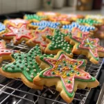 Detailed shot of beautifully piped icing on a decorated sugar cookie.