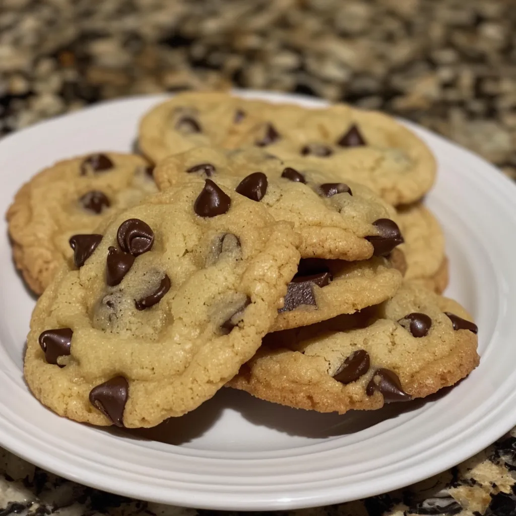 Juicy chocolate chip cookie displayed against a simple background, highlighting its irresistible look.