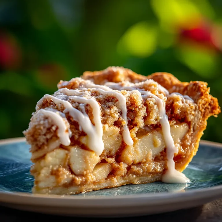 Close-up of moist Apple Crumb Cake topped with a cinnamon apple drizzle and a crumbly oat topping.