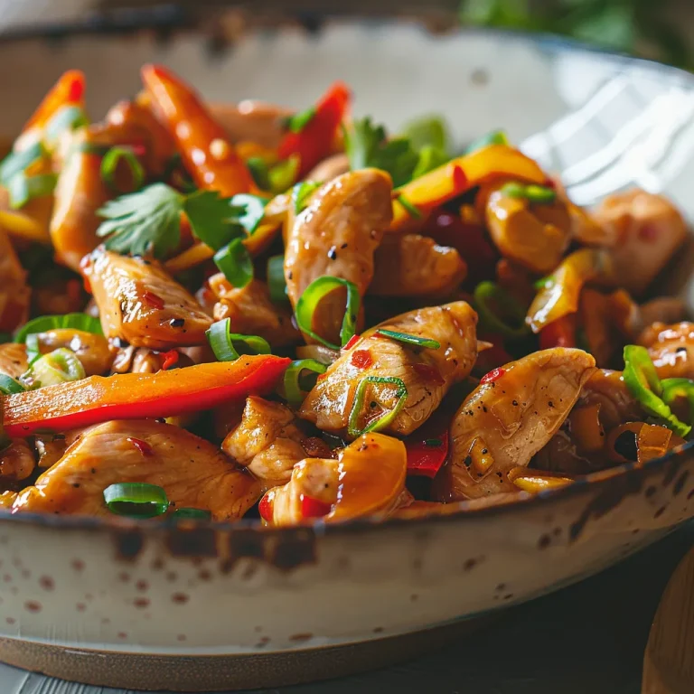 Sizzle and Serve: A Delightfully Easy Chicken Stir-Fry Recipe Close-up of a vibrant chicken stir fry featuring colorful vegetables and tender chicken pieces.
