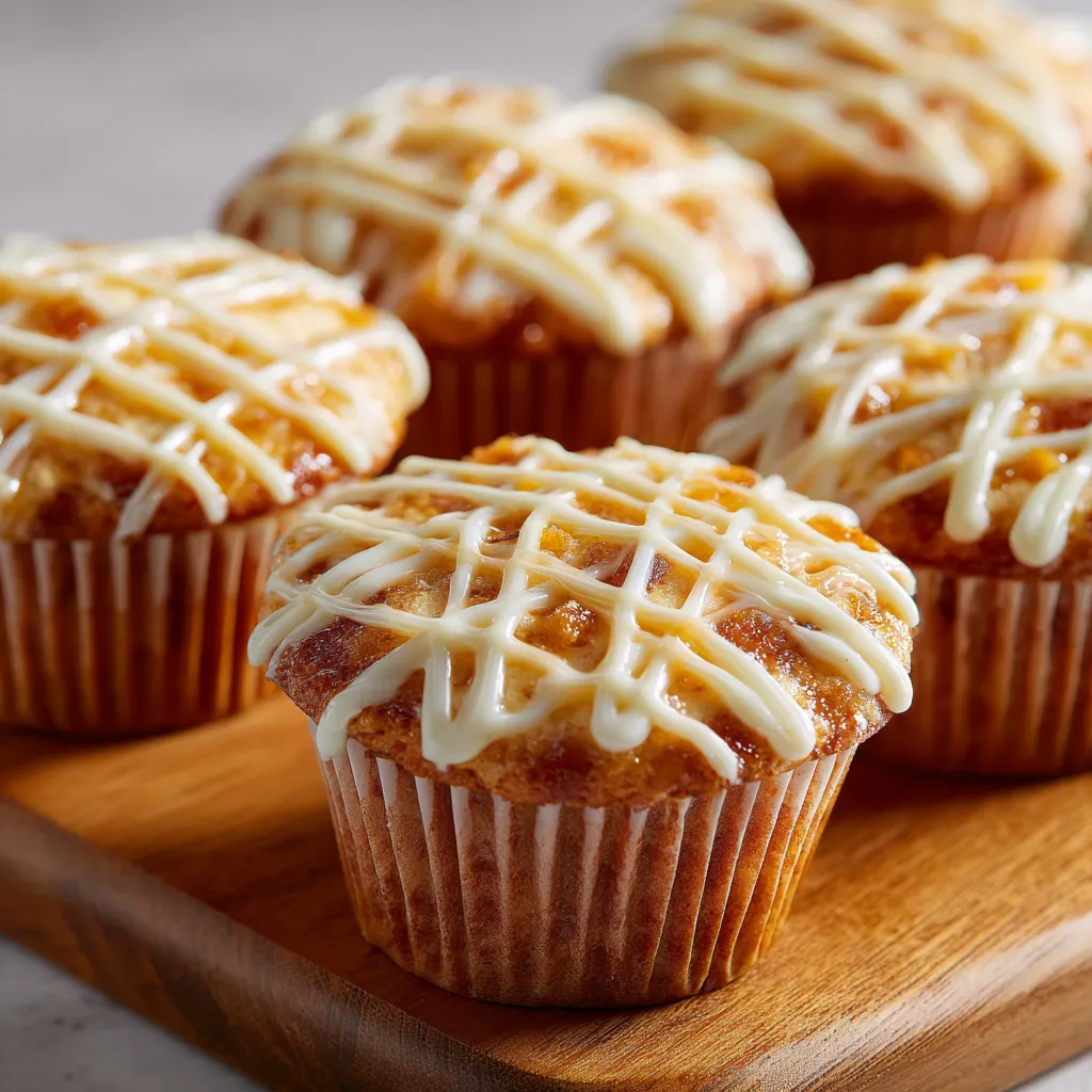 Eye-level shot of a cupcake resembling apple pie, featuring a creamy topping and warm spices.