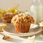 Close-up of Mini No-Bake Gingerbread Cheesecakes on a wooden table with warm lighting.
