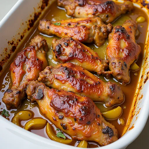 Juicy turkey wings in a flavorful gravy, garnished with parsley and side ingredients.