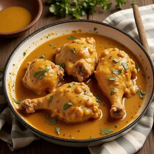 Delicious plate of Southern Smothered Chicken with a side of gravy and onions.