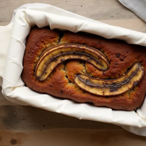A mouthwatering slice of banana bread with a soft, crumbly interior and a warm crust, captured in inviting lighting.