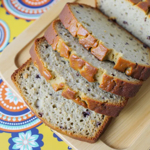 Freshly baked banana bread with a glossy exterior and visible banana pieces, captured in warm, inviting lighting.