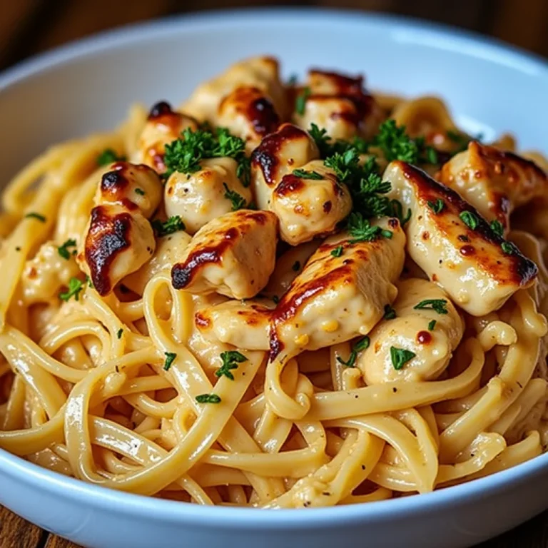 A bowl of cowboy butter chicken linguine.