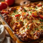 Chicken Parmesan Casserole in a glass baking dish.