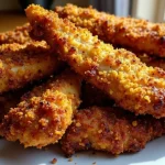 Golden brown gluten-free chicken tenders on a white plate.