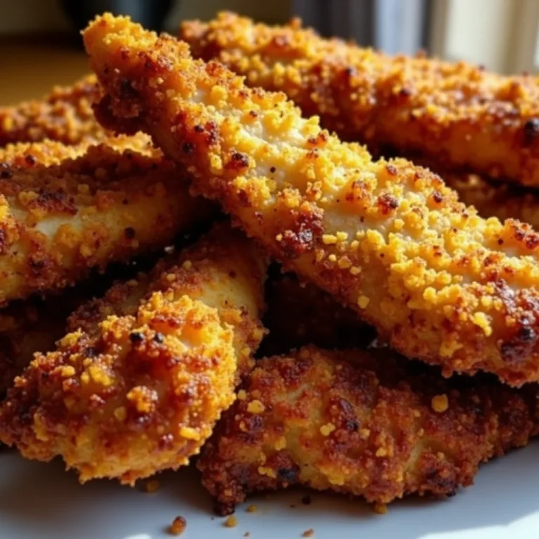 Golden brown gluten-free chicken tenders on a white plate.