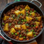 Delicious Indian Keema Aloo dish served in a black pot.