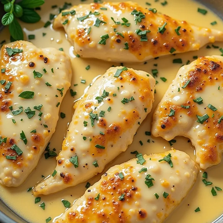 Close-up of garlic parmesan chicken in a skillet