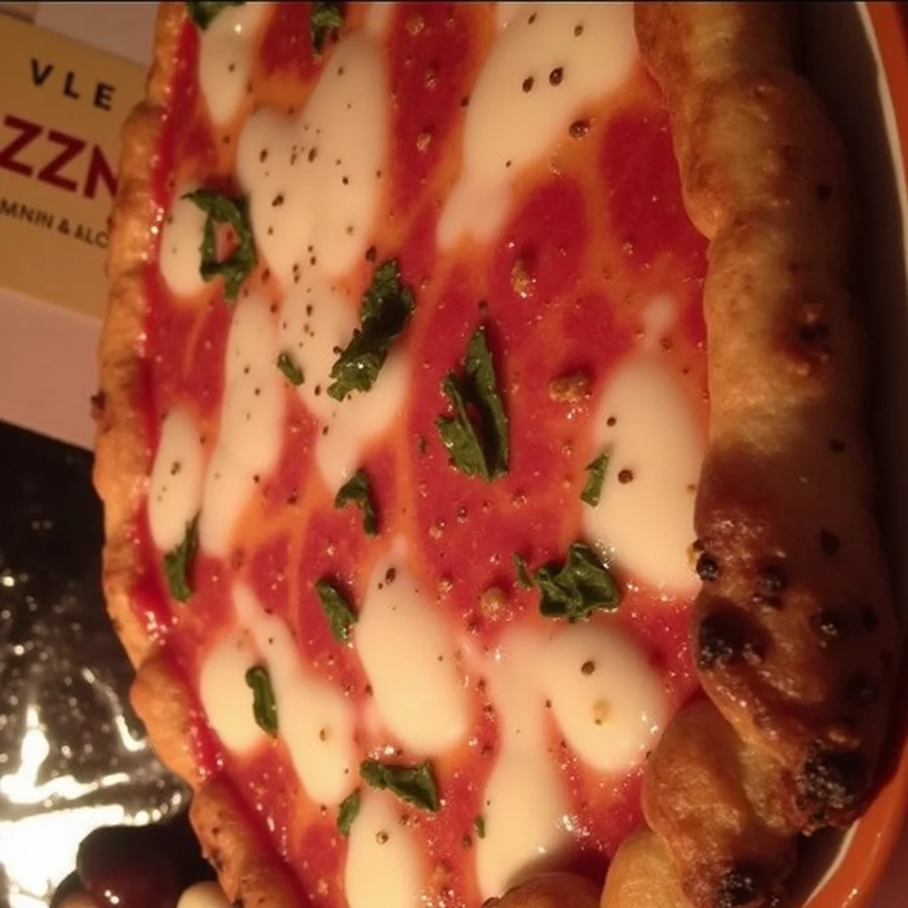 Close-up of a delicious Margherita pizza with fresh basil.