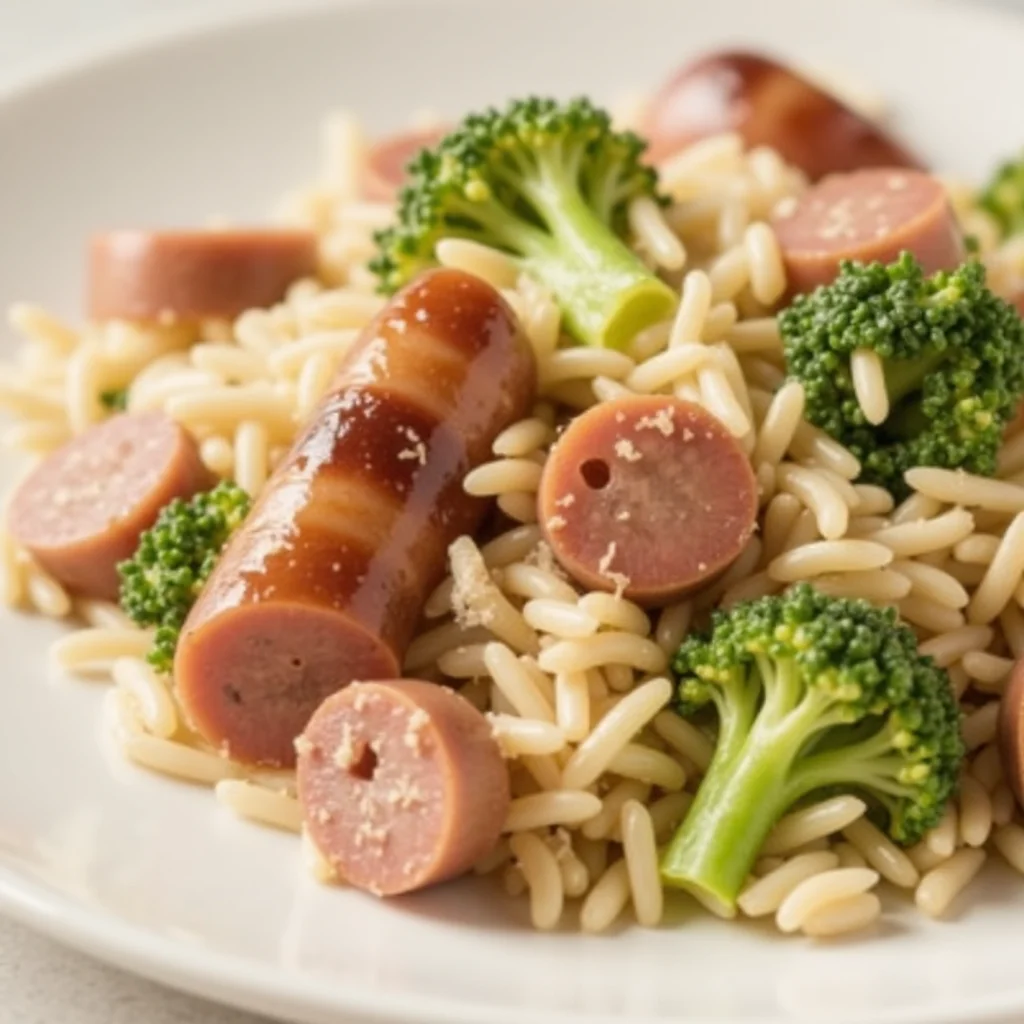 Plate of One-Pan Pasta with Sausage and Broccoli