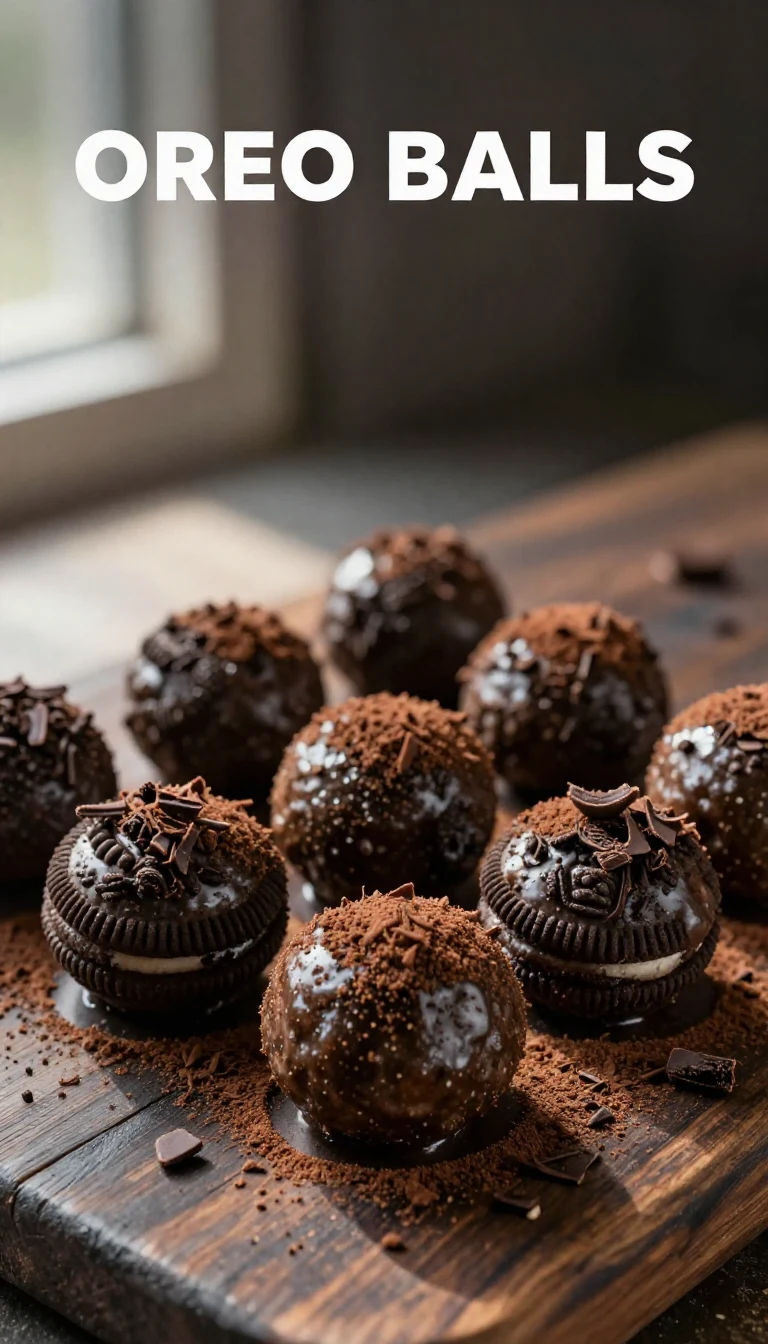 A close-up of delicious Oreo balls coated in chocolate and sprinkled with crushed Oreo crumbs