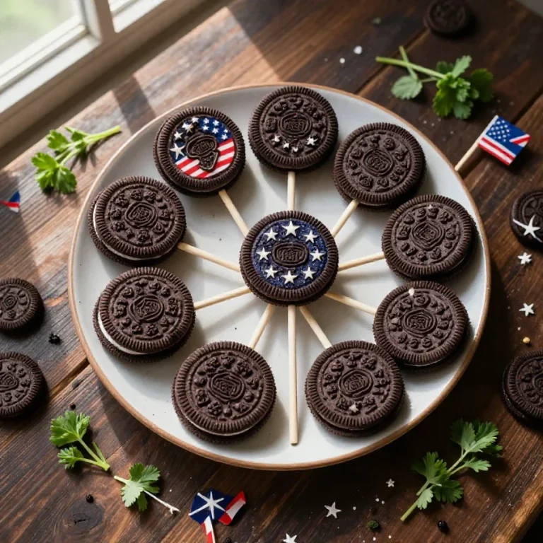 Delicious patriotic Oreo pops decorated with red, white, and blue sprinkles for the 4th of July celebration
