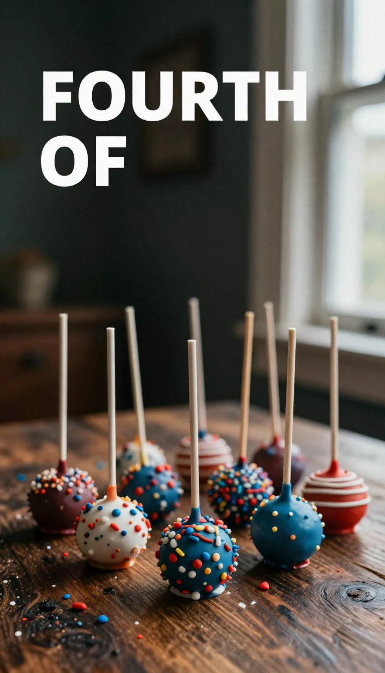 Colorful Fourth of July cake pops decorated with red, white, and blue sprinkles