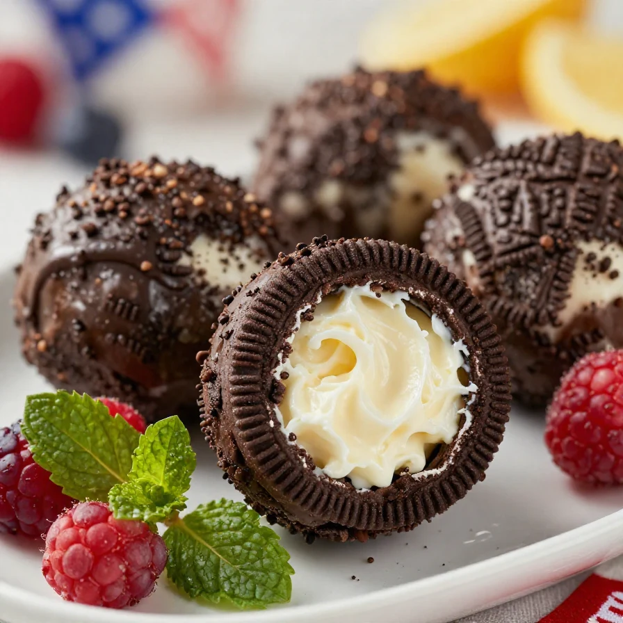 Delicious 4th of July Oreo cream cheese balls decorated with red, white, and blue sprinkles