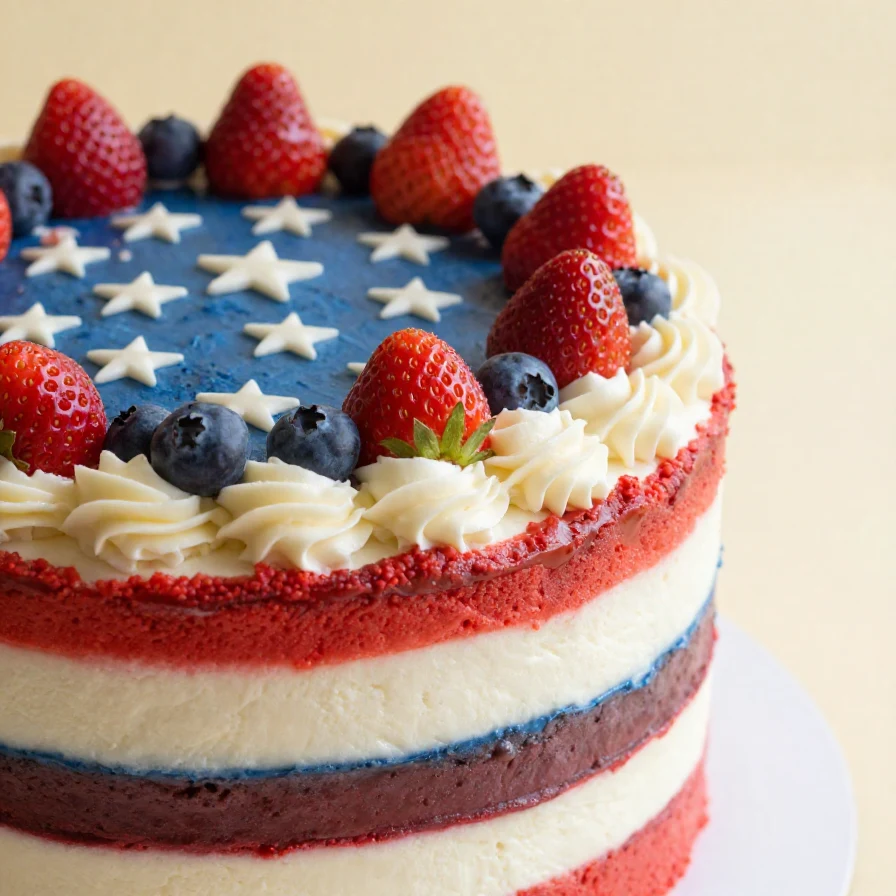A festive 4th of July flag cake decorated with strawberries and blueberries
