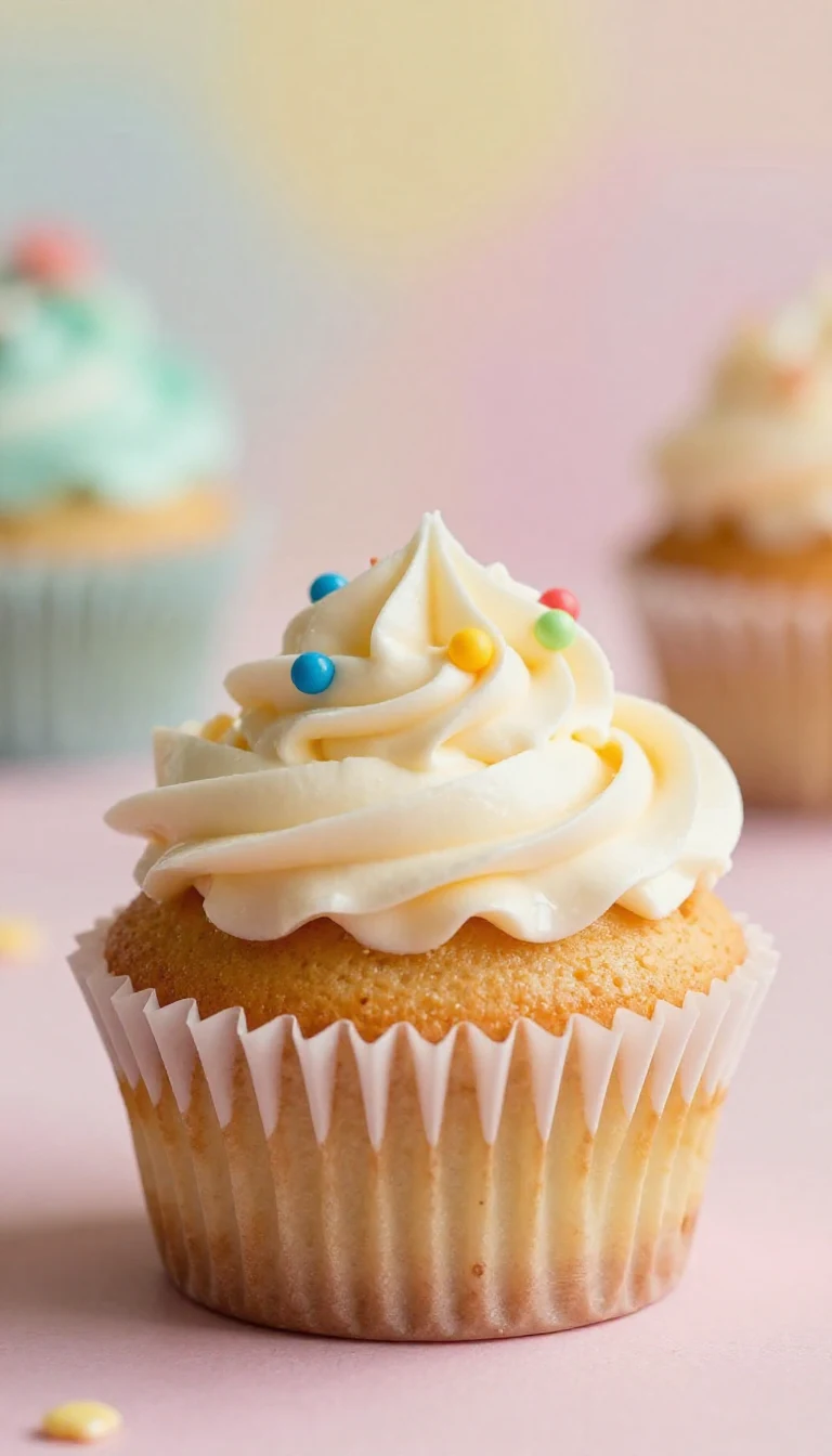 A colorful flag cupcake decorated with red, white, and blue frosting