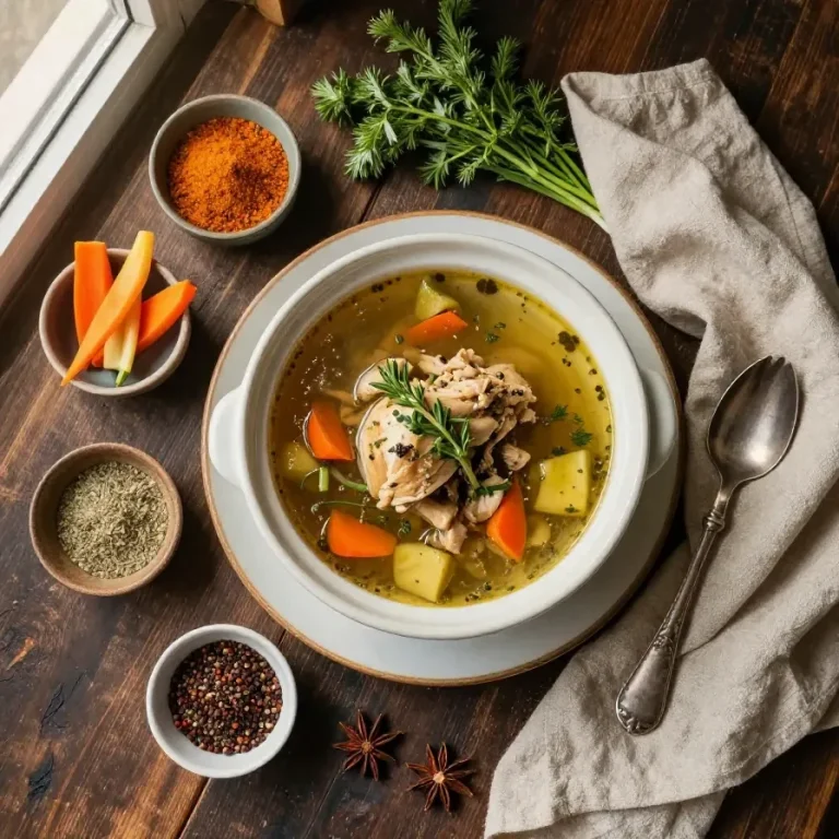 Slow Cooker Chicken Soup A bowl of homemade chicken soup prepared in a slow cooker, garnished with fresh parsley.