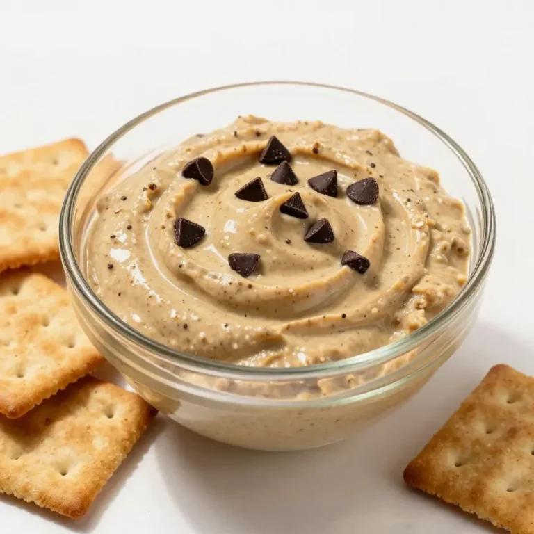 A bowl of creamy Buckeye Dip surrounded by pretzels and crackers.