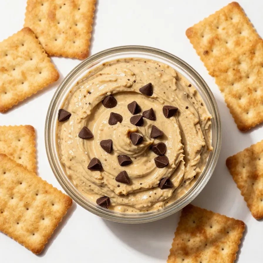 A bowl of creamy Buckeye Dip surrounded by pretzels and crackers.