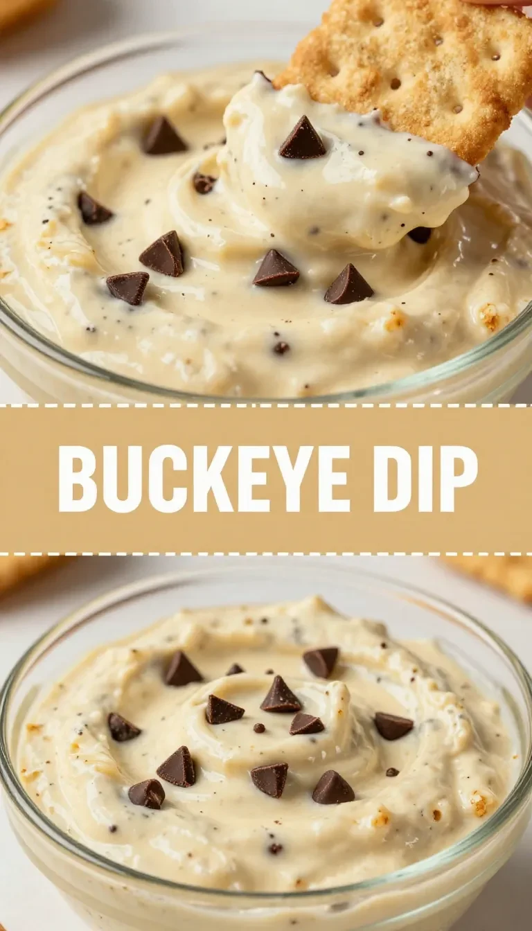A bowl of creamy Buckeye Dip surrounded by pretzels and crackers.