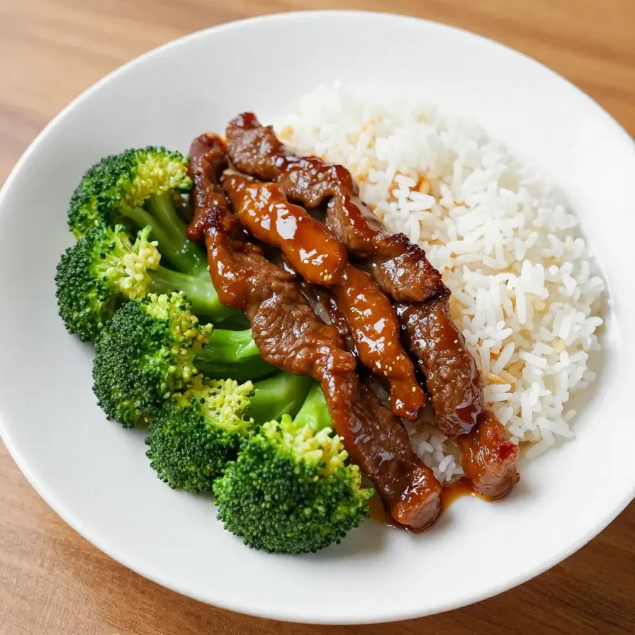 A plate of crispy air fryer beef and broccoli served with a savory sauce.