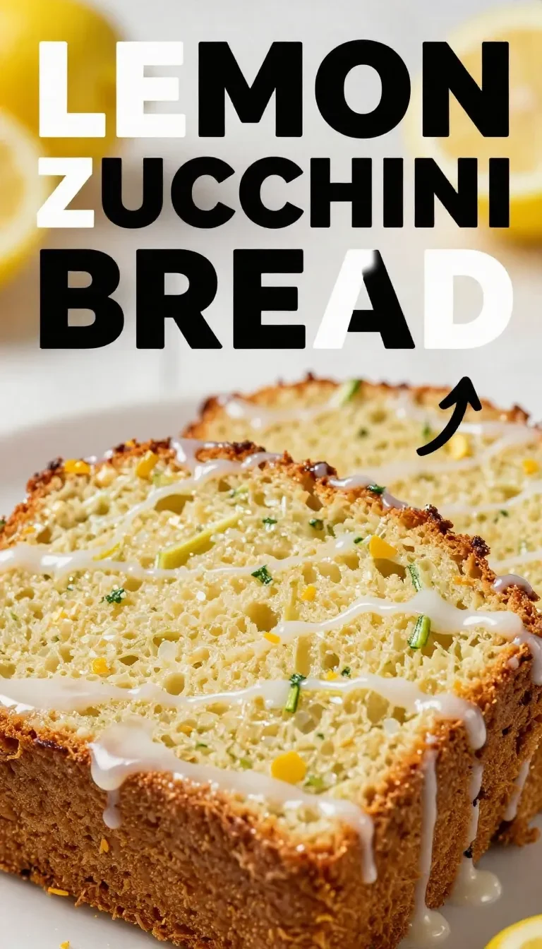 Freshly baked lemon zucchini bread sliced on a wooden cutting board