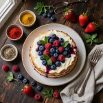 A close-up of a Triple Berry Icebox Cake layered with fresh berries and cream.