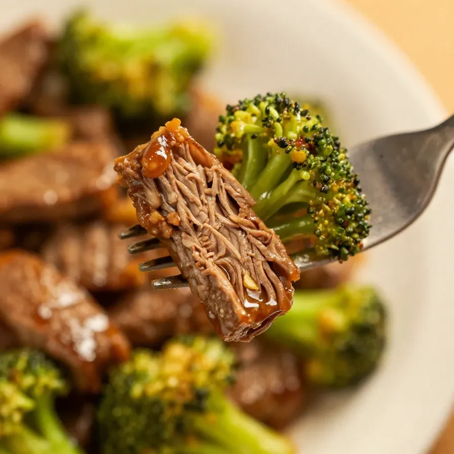 A delicious plate of air fryer beef and broccoli served with rice