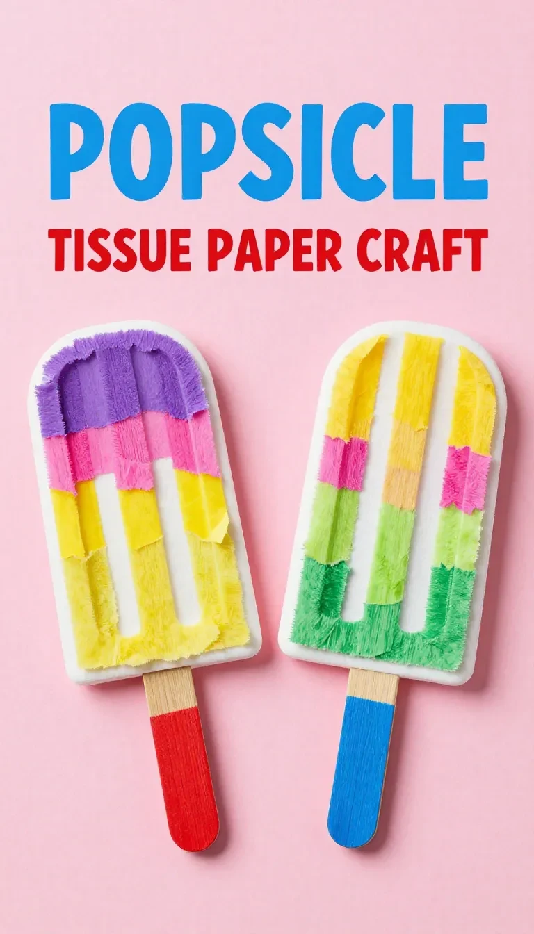 Colorful popsicle sticks arranged with vibrant tissue paper for a children's craft project