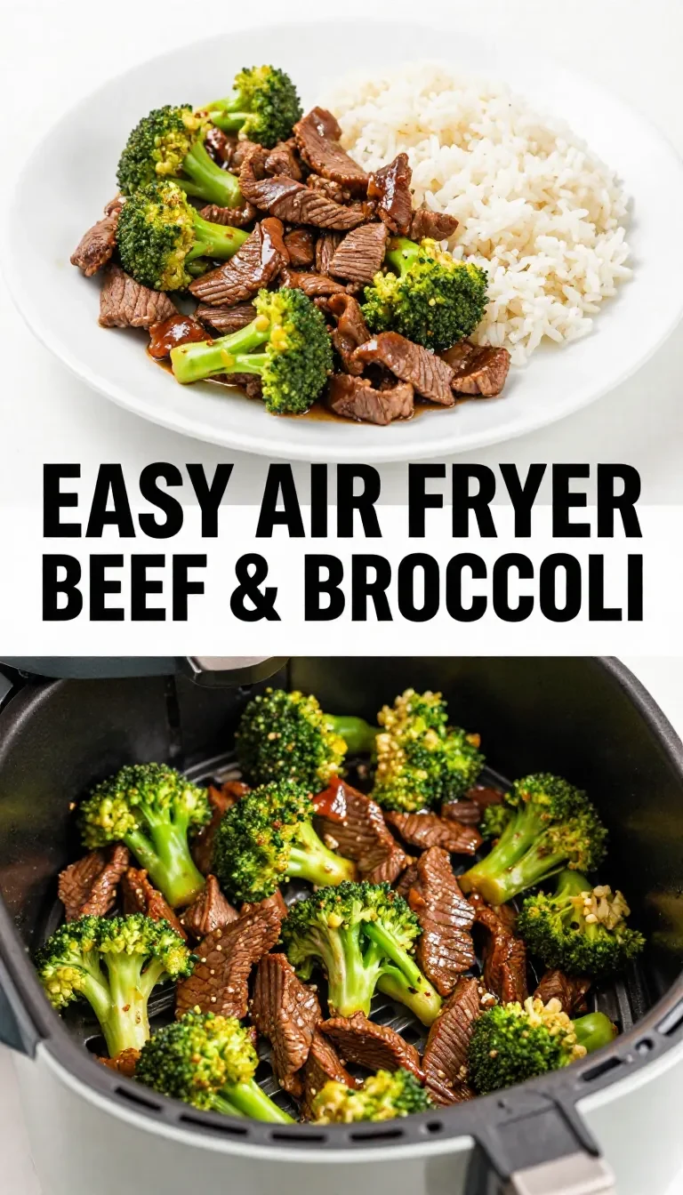 A delicious plate of air fryer beef and broccoli served with rice