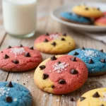 A plate of beautifully decorated patriotic cookies featuring red, white, and blue icing for summer celebrations